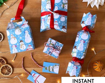 Printable Christmas Snowman Gift Box Bundle | DIY Christmas Wrapping Templates | Instant Download | Kids Craft