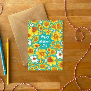 Carte de voeux jonquilles fête des mères avec enveloppe | Notelet Fleurs de Printemps | carte postale pour une femme spéciale | Je t'aime maman carte | Carte florale
