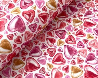 Valentine's Day Chocolate Foil Hearts Gift Wrap Sheet: with Matching Tag