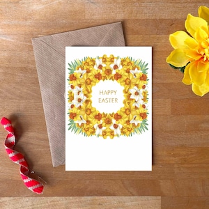 Joyeuses Pâques jonquilles carte avec enveloppe | fleurs de printemps | Fleurs de Pâques | Notelet floral