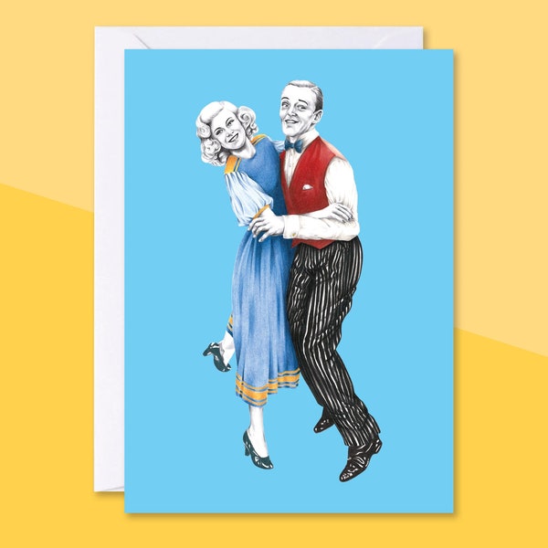 Fred & Ginger Lindy Hop Greetings Card With Envelope | Swing Dance Blank Birthday Card |  Illustrated Jazz Anniversary Card