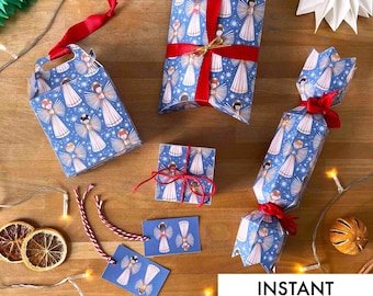 Printable Christmas Gift Box Templates | Nordic Straw Angel Design (Instant Download PDF)