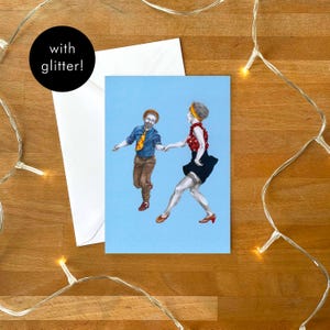 Swingout Lindy Hop Happy Dance - Carte de voeux avec enveloppe | Carte d'anniversaire vierge | de lindy hop | de danse swing | Avec des paillettes