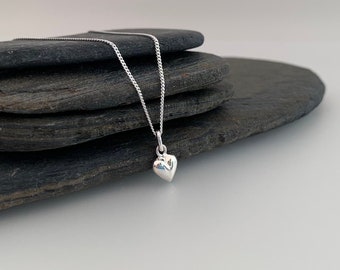 Sterling silver heart necklace and earrings with teeny tiny puffy hearts. Great "I love you" gift for her!