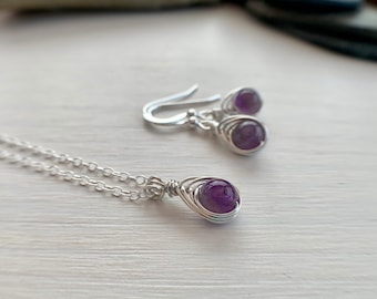 Amethyst necklace and earrings set, birthday gift for her, birthstone jewellery, girlfriend, sister gift, best friend, amethyst jewelry