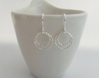 Double Circle earrings, gift for wife, fiancé, girlfriend, sister, best friend, Mothers Day, sparkly earrings, Sterling silver hoop earrings