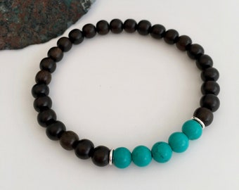 Tiger Ebony and Turquoise bracelet, unisex wooden bracelet, girlfriend gift, boyfriend gift, tiger ebony bracelet, natural wood bracelet