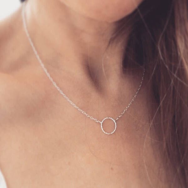 Sterling silver Circle necklace, love gift for girlfriend, sister, best friend, daughter, mum, minimal simple open circle necklace