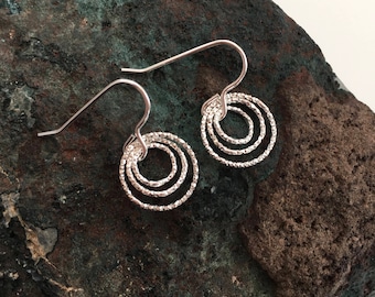 Triple Circle earrings, gift for girlfriend, sister, aunt, best friend, Mothers Day UK, sparkly earrings, Sterling silver earrings for her