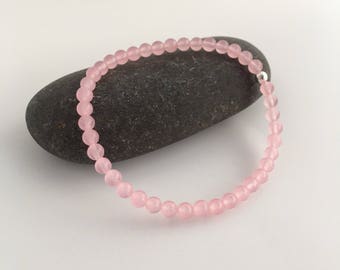 Rose Quartz bracelet with Sterling silver, pink bracelet, beach bridesmaid, girlfriend gift, flower girl gift, best friend or daughter gift