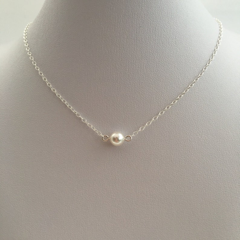 Single pearl necklace white Swarovski pearl with Sterling | Etsy