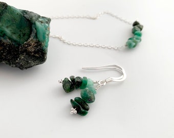 Ombré Emerald necklace and earrings, May birthstone jewellery, natural Emerald, raw stone necklace, girlfriend gift, raw Emerald