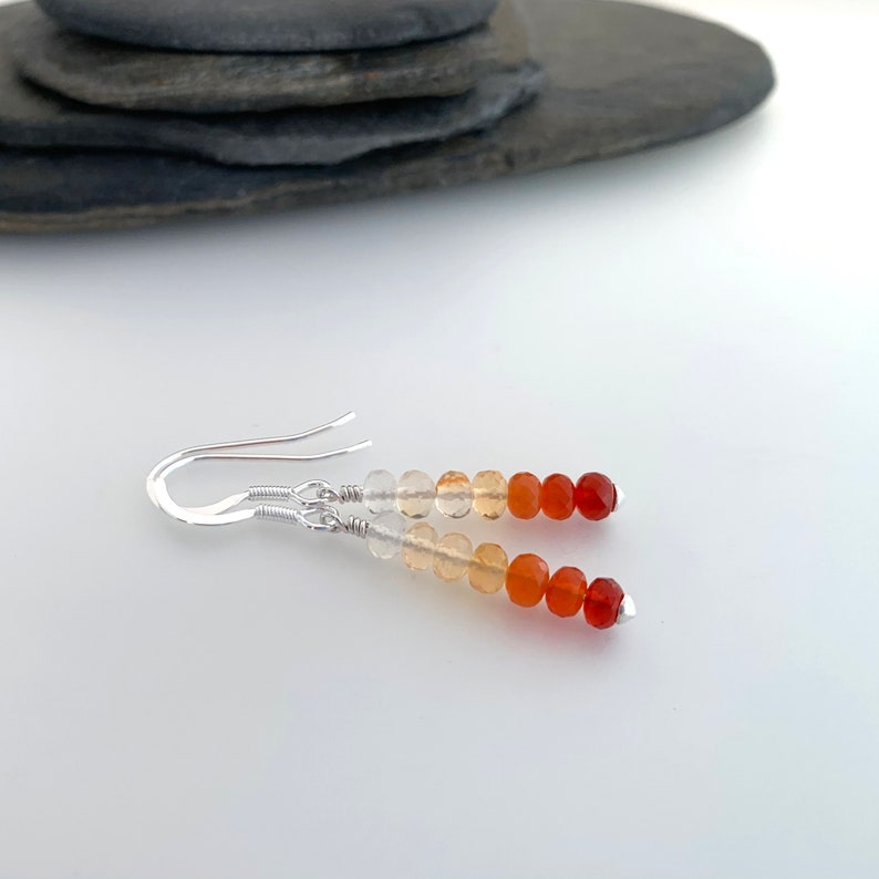 Fire Opal earrings, Opal jewellery, Ombré orange, gift for her, girlfriend gift, wife gift, gift for mum, summer, October birthstone image 1