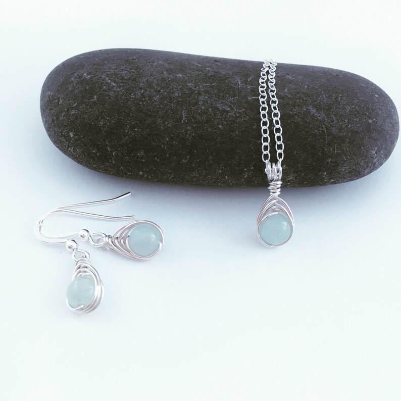 Aquamarine necklace and earrings set, birthday gift for her, Aquamarine earrings, girlfriend, sister gift, best friend, birthstone jewellery image 4