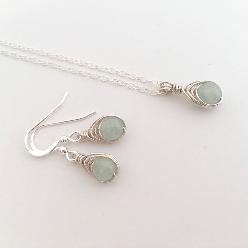 Aquamarine necklace and earrings set, birthday gift for her, Aquamarine earrings, girlfriend, sister gift, best friend, birthstone jewellery image 1
