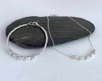 Sterling silver necklace and bracelet with hammered Sterling silver beads, minimal gift for mum, sister, auntie, family of five