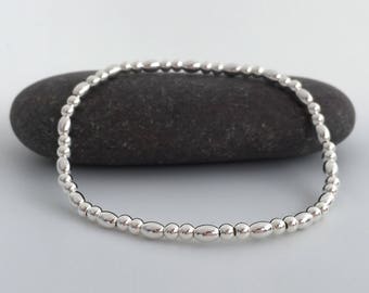 Sterling silver bracelet, silver bead stacking bracelet, minimal silver stretch bracelet, sister gift, daughter birthday gift