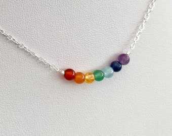 Rainbow necklace, semi precious rainbow gift, love wins, rainbow jewellery, chakra necklace, girlfriend gift, lockdown gift, letterbox gift