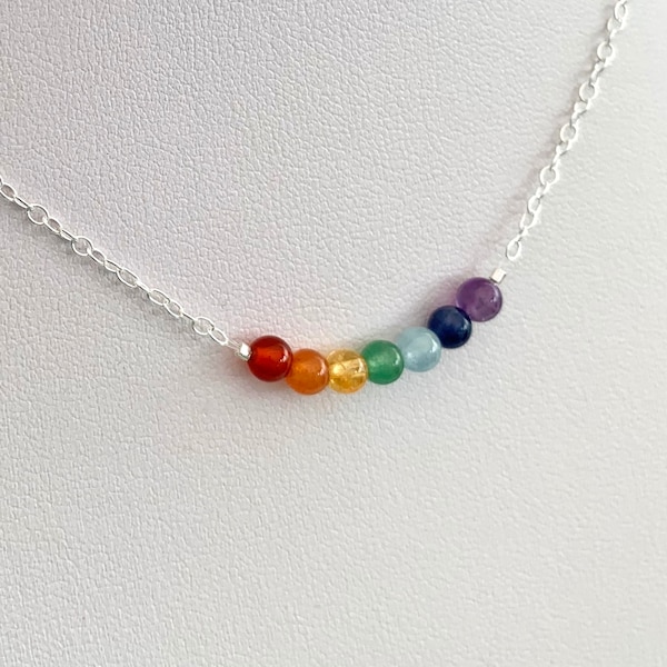 Rainbow necklace, semi precious rainbow gift, love wins, rainbow jewellery, chakra necklace, girlfriend gift, lockdown gift, letterbox gift