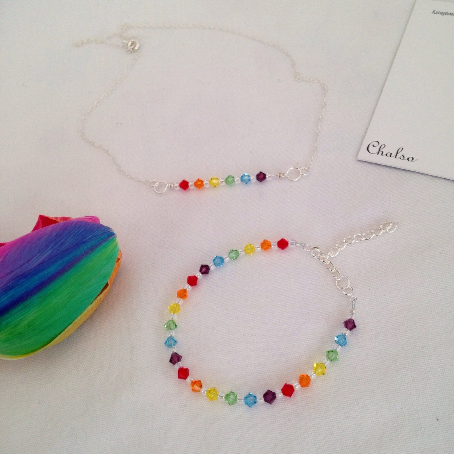 Rainbow Jewellery Set With Crystal Elements and Sterling Etsy UK