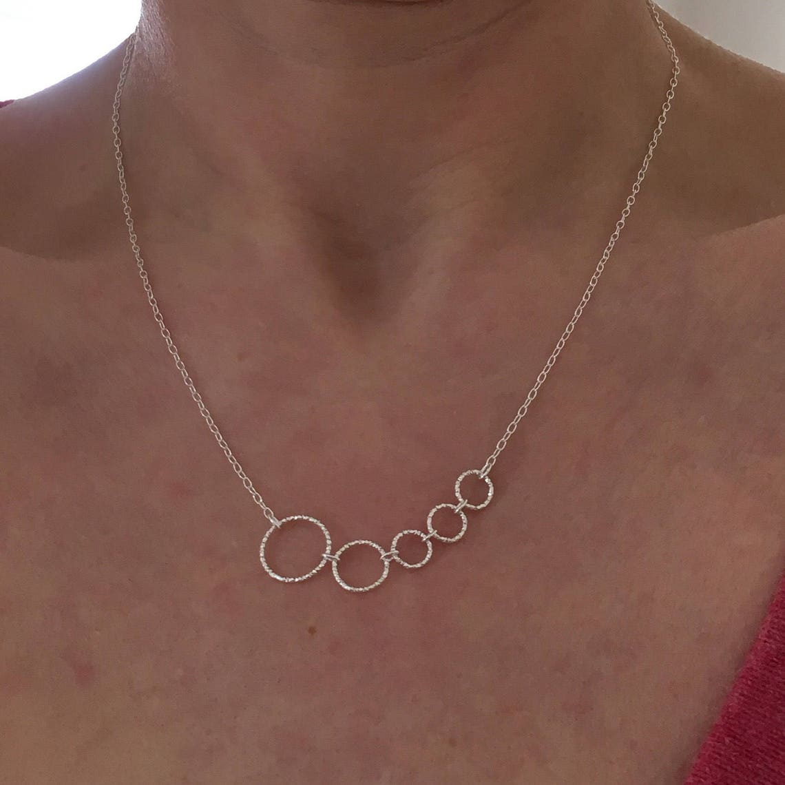 Five Circle necklace Sterling silver circles asymmetric Etsy