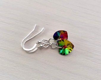 Rainbow heart earrings and necklace, crystal hearts with Sterling silver, girlfriend gift, love wins, granddaughter gift