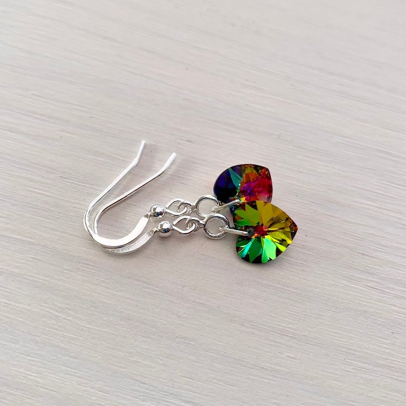 Rainbow Heart Earrings and Necklace Crystal Hearts With Etsy UK