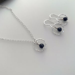 Sapphire necklace and earrings set, natural Sapphire earrings and necklace with Sterling silver, beautiful gift for a September birthday