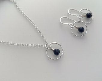 Sapphire necklace and earrings set, natural Sapphire earrings and necklace with Sterling silver, beautiful gift for a September birthday