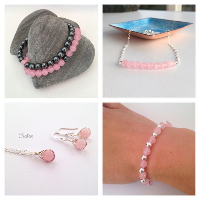 Rosenquarz Halskette, einzelne Perlenkette, minimale Sterling Silber kurze Halskette, rosa Halskette, Freundin Geschenk, Geschenk für Daugher, Schwester Bild 7