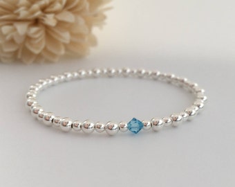 Silver birthstone bracelet with Sterling silver and crystal beads, Christmas gift for mum, best friend birthday gift, flower girl bracelet