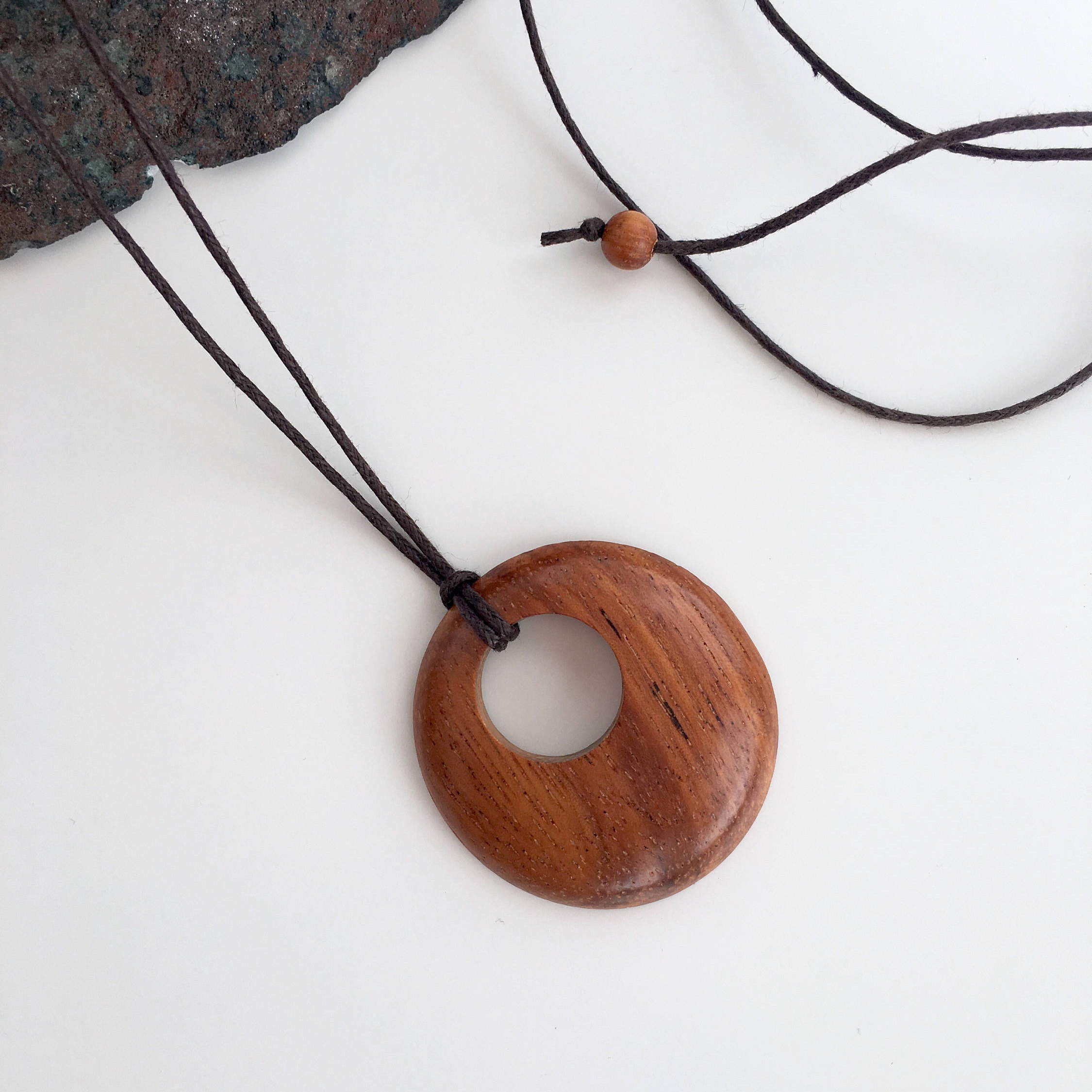 Round Wooden pendants on adjustable cord long necklace wood Etsy