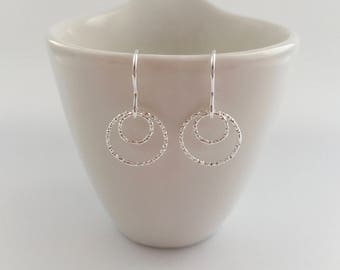 Double Circle earrings, gift for new mum, mum to be, baby shower gift, sparkly earrings, Sterling silver earrings for her, minimal