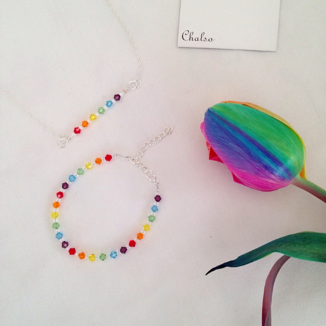 Rainbow Jewellery Set With Crystal Elements and Sterling Silver