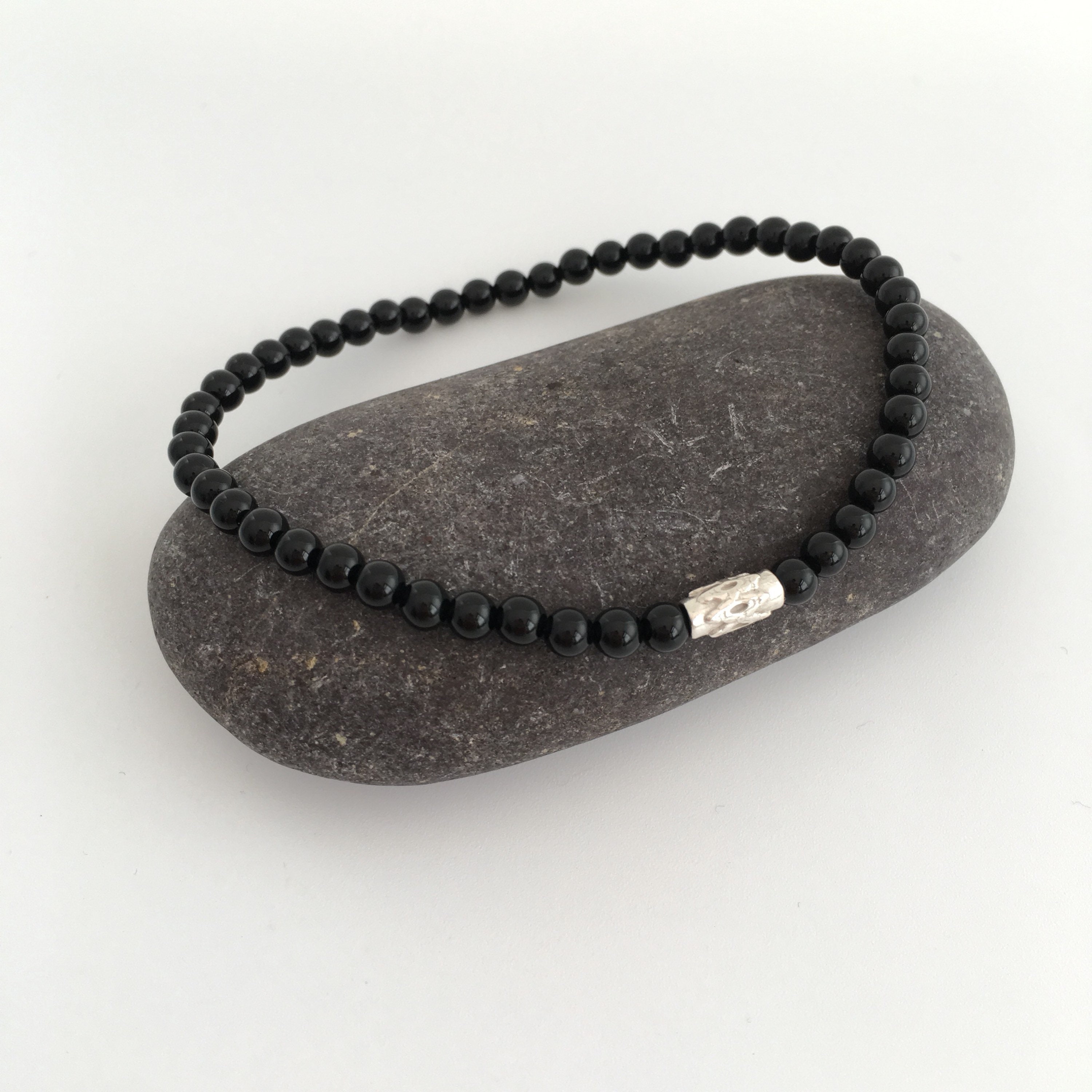 Black Onyx Bracelet With Sterling Silver Mens Bracelet Etsy UK