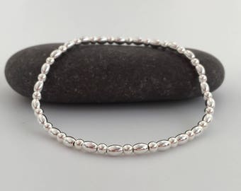Sterling silver bracelet, silver bead bracelet, minimal silver stretch bracelet, sister gift, daughter gift, birthday gift, minimalist