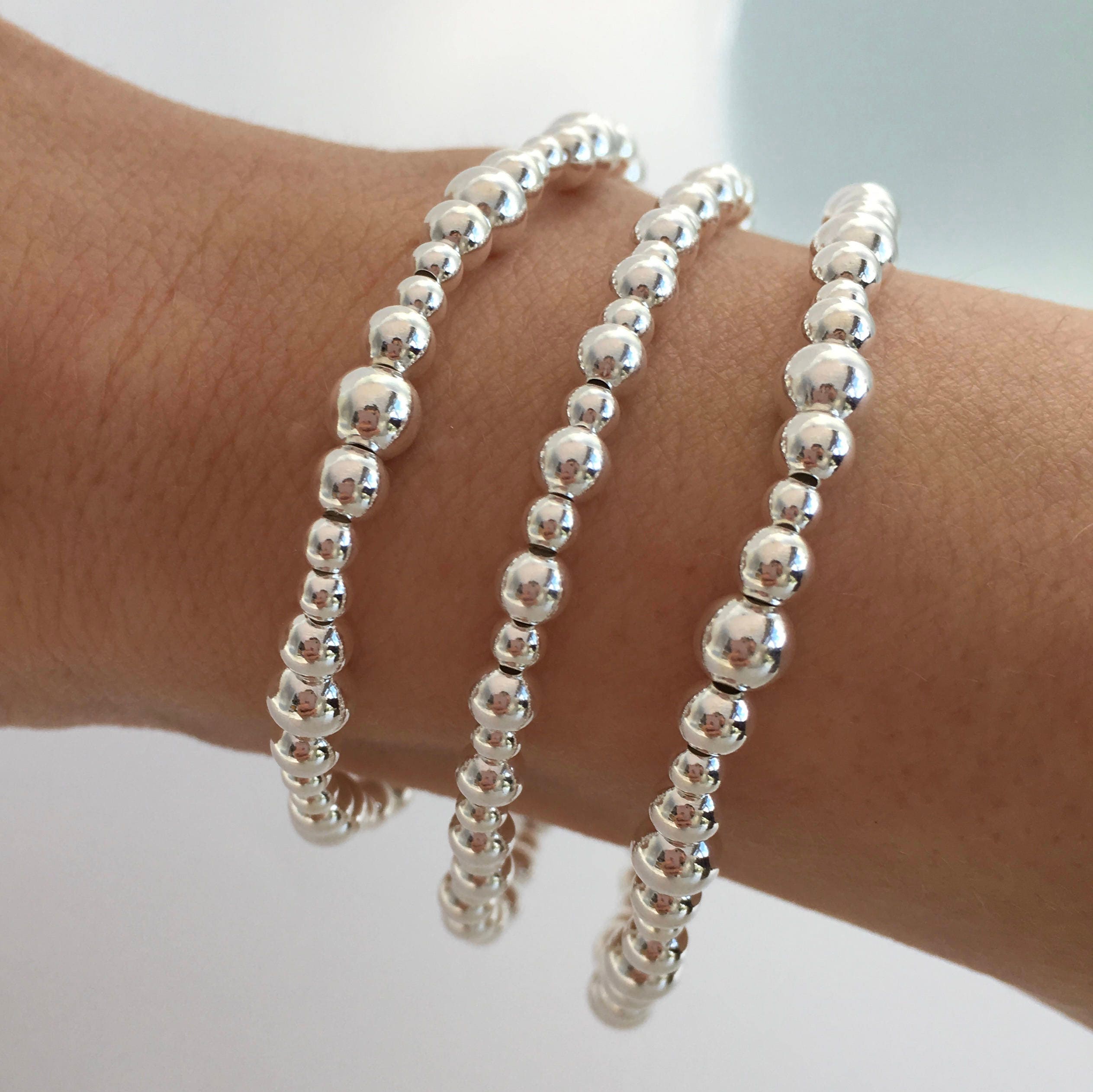 Sterling silver stretch bracelet Sterling silver beaded Etsy