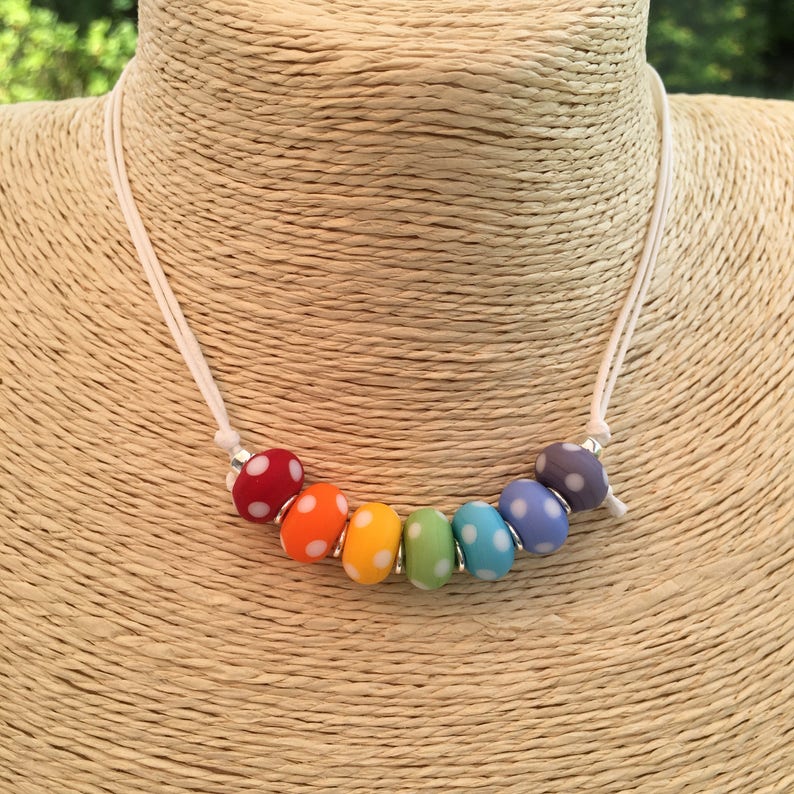 Rainbow necklace matte lampwork polka dot glass beads and Etsy