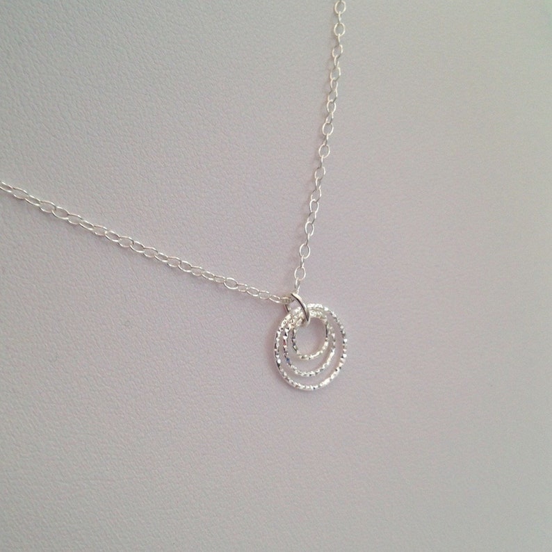 Triple Circle necklace and earrings set, gift for mum, mum of three, minimal Sterling silver circle earrings, three circle image 5