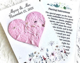 Wildflower Seed Wedding Favors - Personalized Seed Paper Hearts - Bee Friendly Pollinator Friendly