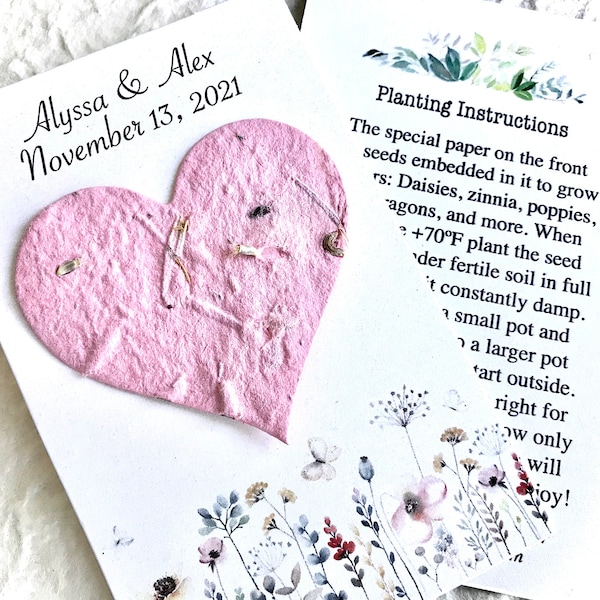 Wildflower Seed Wedding Favors - Personalized Seed Paper Hearts - Bee Friendly Pollinator Friendly