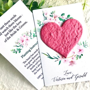 Cadeaux de mariage graines de fleurs de cerisier à planter - Coeurs en papier de semences personnalisés - Printemps