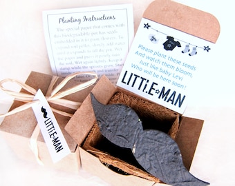 12 Plantable Little Man Baby Shower Favors - Flower Seed Plantable Paper Mustache Baby Shower Favors with Plantable Pots