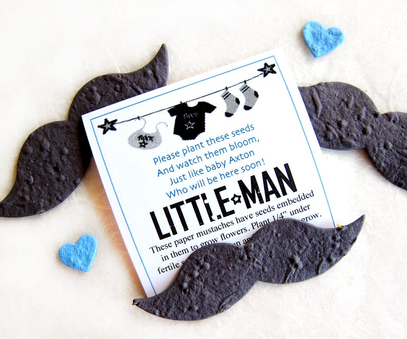 Plantable Flower Seed Paper Mustaches Baby Boy Baby Shower Black Paper Mustaches Seed Paper Little Man Baby Shower Favors