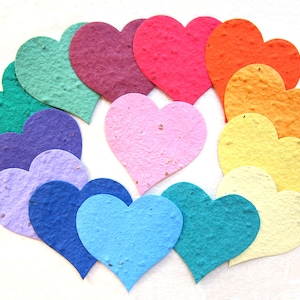 GRANDS coeurs en papier de graines - 3 pouces de taille - Coeurs de graines de fleurs - 20+ Rouge rose bleu sarcelle violet vert lilas bordeaux orange jaune blanc