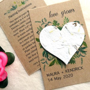 L'amour de faveurs de mariage à planter fait pousser des cartes en papier graine - qui respecte l'environnement