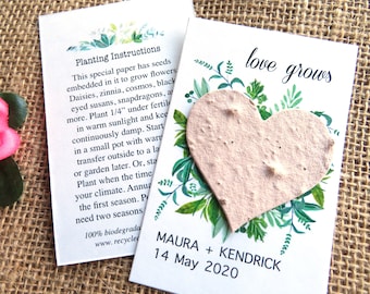 Seed Wedding Favors  Personalized Love Grows Cards Flower Seed Paper Heart - Blush Pink Recycled Eco Friendly
