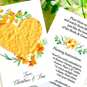 Cadeaux de mariage graines de fleur d'oranger - cartes personnalisées - coeurs en papier de graine