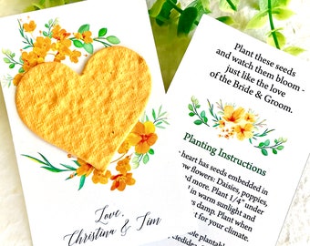 Orange Flower Seed Wedding Favors - Personalized Cards - Seed Paper Hearts