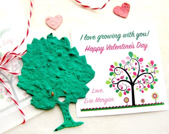 18 Plantable Tree Valentines with Flower Seeds - Personalized Kids School Valentines Day Cards - Growing With You